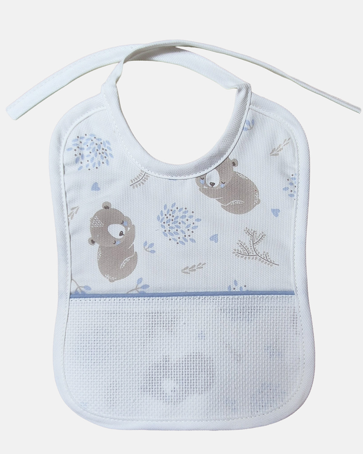 Bavaglino in cotone millerighe con decoro orsetti in azzurro personalizzabile con ricamo
