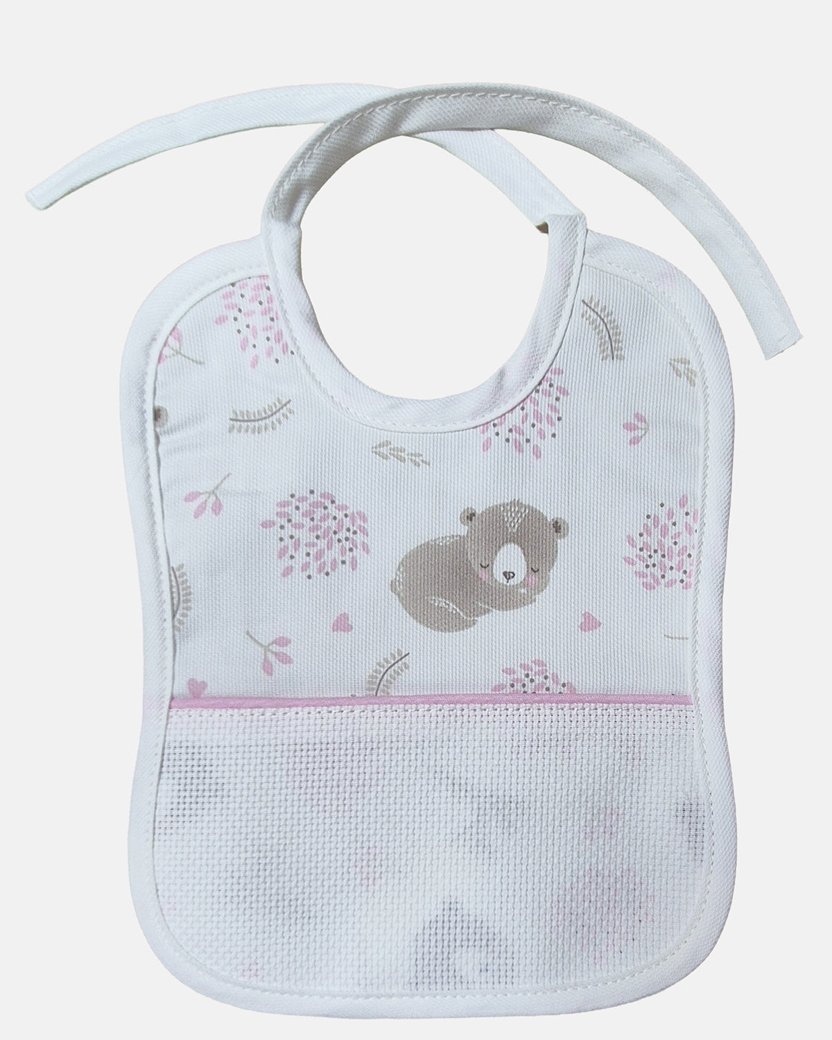 Bavaglino in cotone millerighe con decoro orsetti in rosa personalizzabile con ricamo
