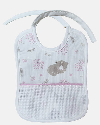 Bavaglino in cotone millerighe con decoro orsetti in rosa personalizzabile con ricamo