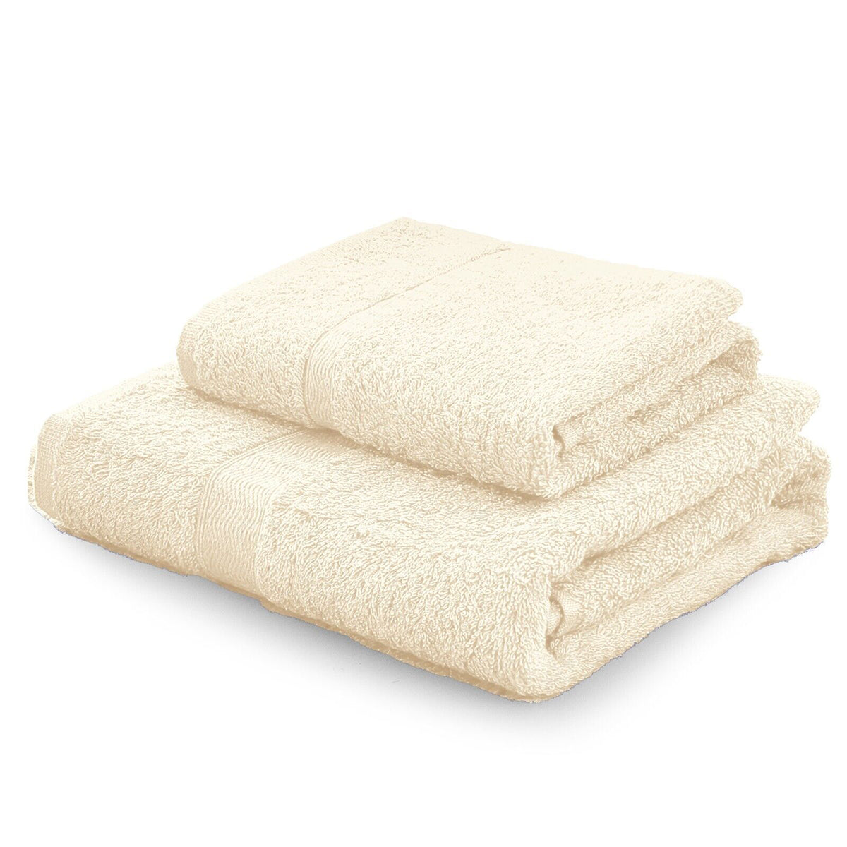 Set asciugamani in spugna Gabel Tinta Unita ecru presentato su sfondo bianco