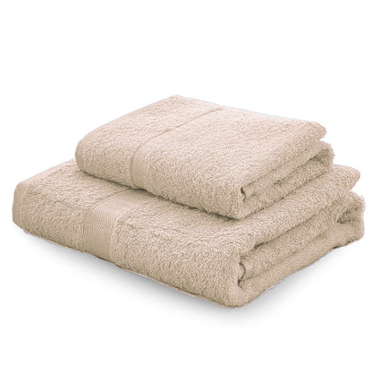 Set asciugamani in spugna Gabel Tinta Unita greige presentato su sfondo bianco