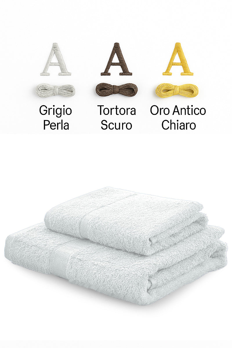 Palette abbinamento colori personalizzazione ricamata di set asciugamani in spugna gabel tinta unita bianco