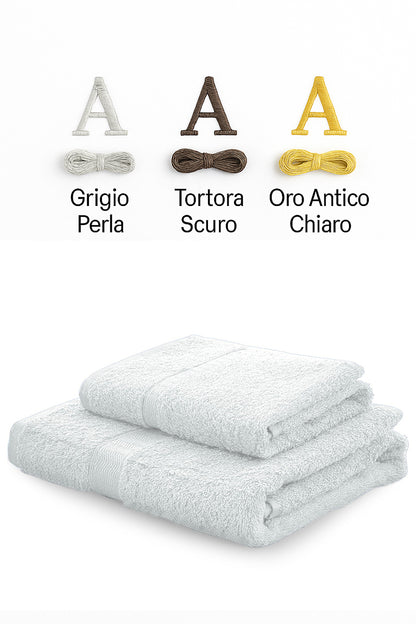 Palette abbinamento colori personalizzazione ricamata di set asciugamani in spugna gabel tinta unita bianco