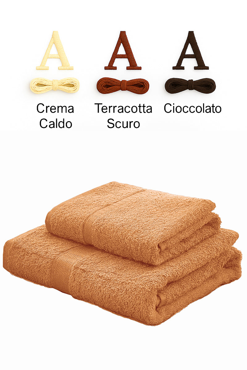 Palette abbinamento colori personalizzazione ricamata di set asciugamani in spugna gabel tinta unita bruciato