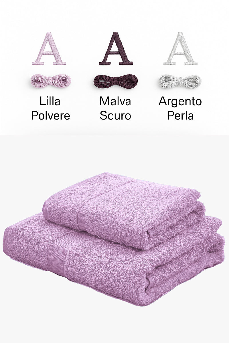 Palette abbinamento colori personalizzazione ricamata di set asciugamani in spugna gabel tinta unita ciclamino