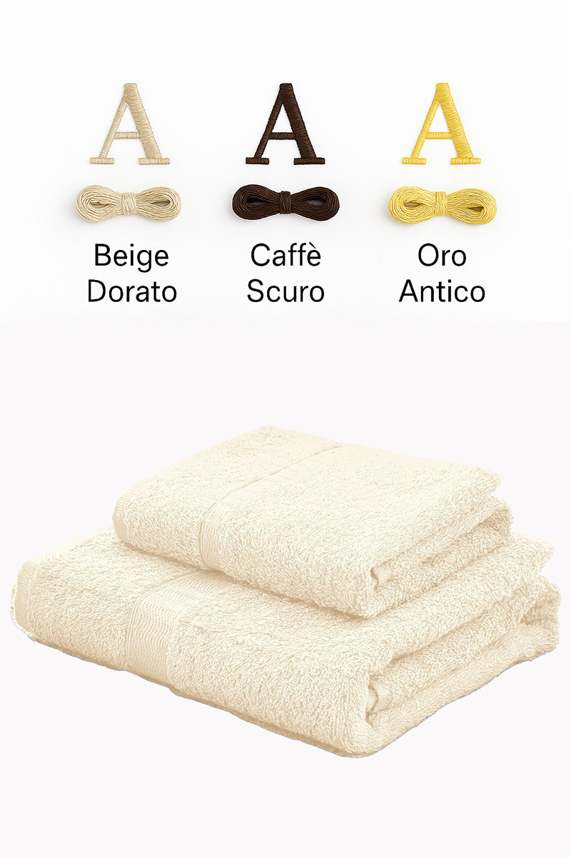 Palette abbinamento colori personalizzazione ricamata di set asciugamani in spugna gabel tinta unita ecru