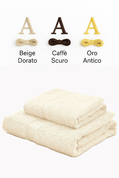 Palette abbinamento colori personalizzazione ricamata di set asciugamani in spugna gabel tinta unita ecru