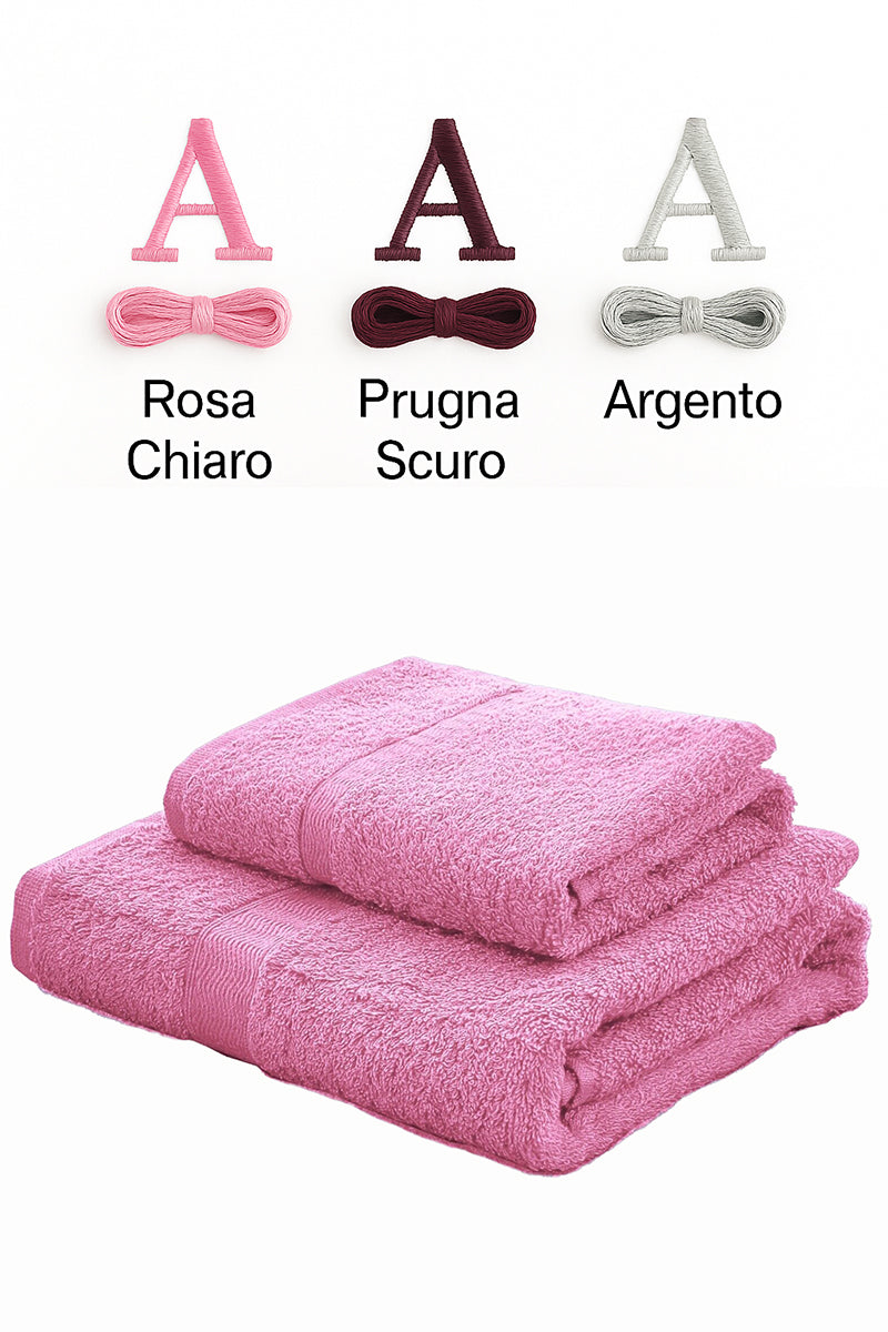Palette abbinamento colori personalizzazione ricamata di set asciugamani in spugna gabel tinta unita fucsia