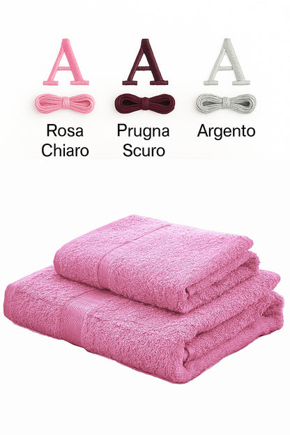 Palette abbinamento colori personalizzazione ricamata di set asciugamani in spugna gabel tinta unita fucsia