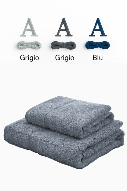 Palette abbinamento colori personalizzazione ricamata di set asciugamani in spugna gabel tinta unita metallo