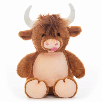 Rugged Rufus, la mucca delle Highlands, peluche Cubbies personalizzabile con ricamo